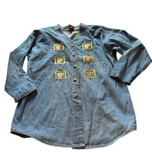 Vintage denim Designs Limited gold embroidered elephant beaded jean jacket